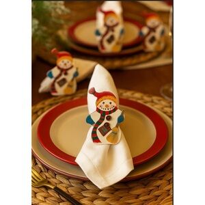Vintage Dead stock Set of 4 Wooden 4”Snowman Napkin Rings Christmas Decor